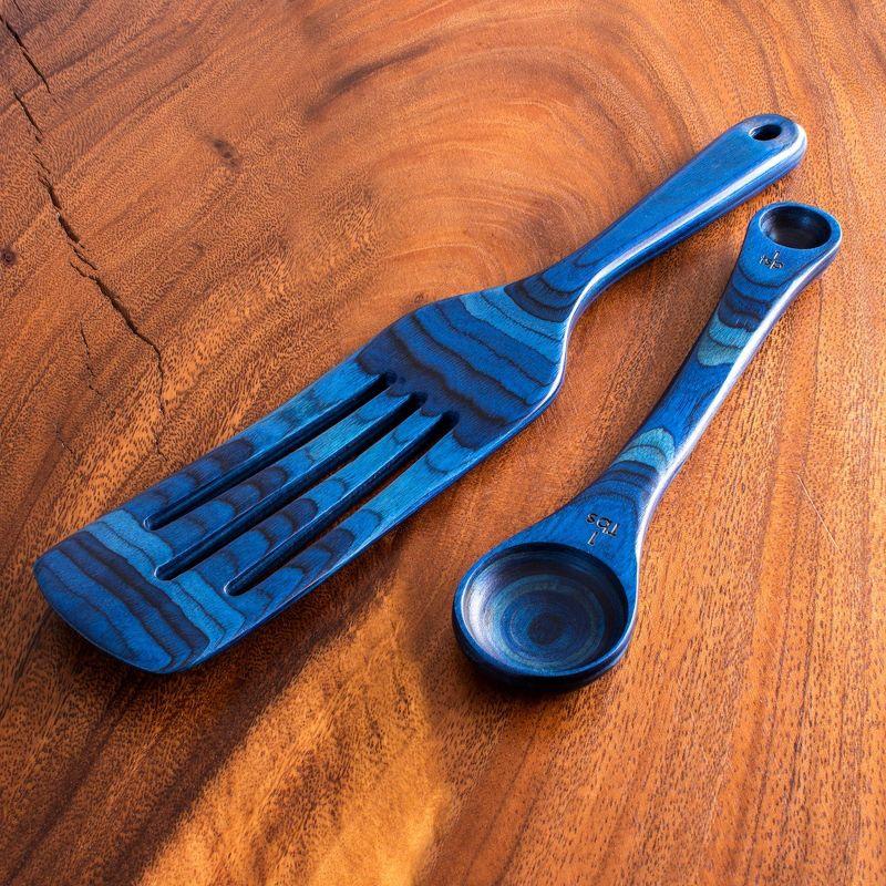 Baltique 7pc Malta Kitchen Utensil Set: Wood Cooking Tools, Hand Wash, Blue, Adult Use, Includes Measuring Spoons