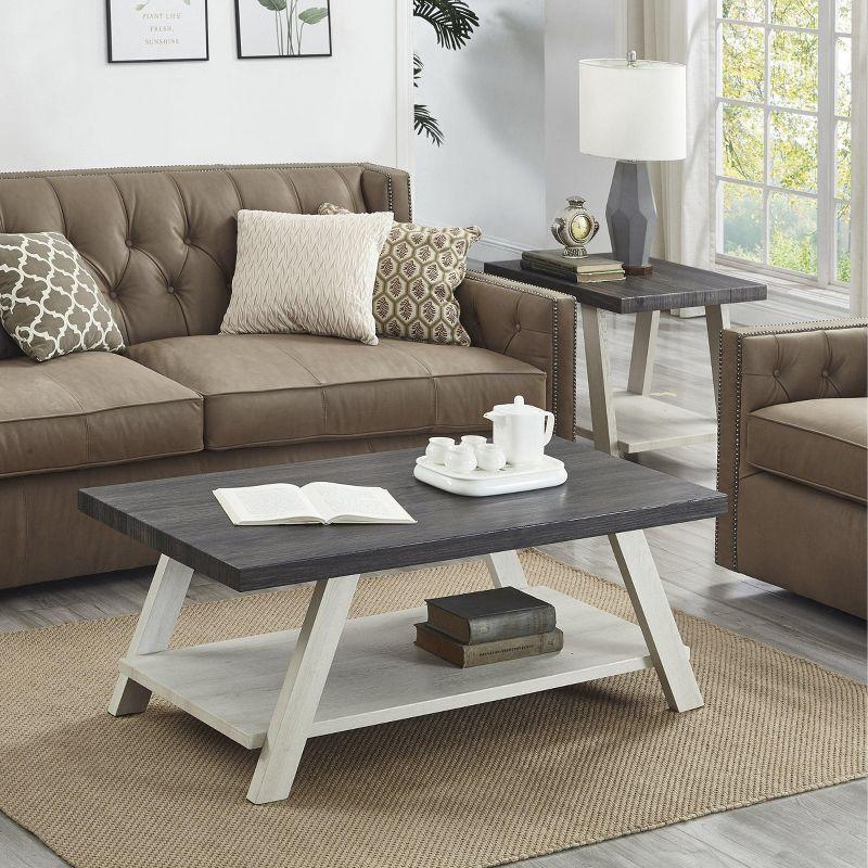 Roundhill Furniture Athens Contemporary 3-Piece Wood Shelf Coffee Table Set in Weathered Charcoal and Beige