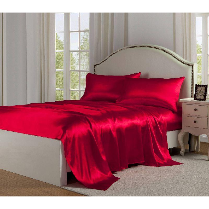 Full Red Satin Polyester Sheet Set