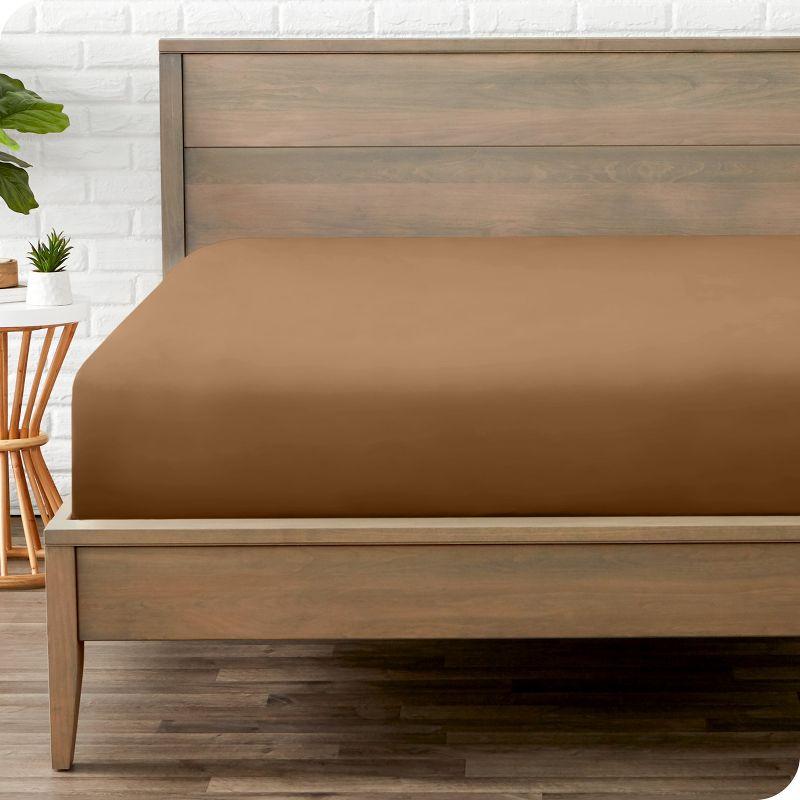 Twin XL Caramel Ultra-Soft Double Brushed Fitted Sheet by Bare Home
