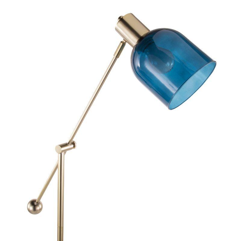Everly Quinn Marcel Contemporary Floor Lamp In White Marble, Gold Metal And Blue Glass