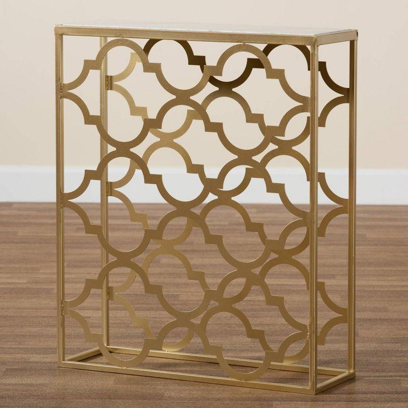 Calanthe Metal with Marble Tabletop Console Table White/Gold - Baxton Studio: Luxury Glam Style, No Assembly Required