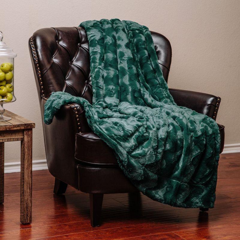 Chanasya Soft Wave Faux Fur Throw Blanket With Reversible Faux Shearling - 50" x 65” - Teal