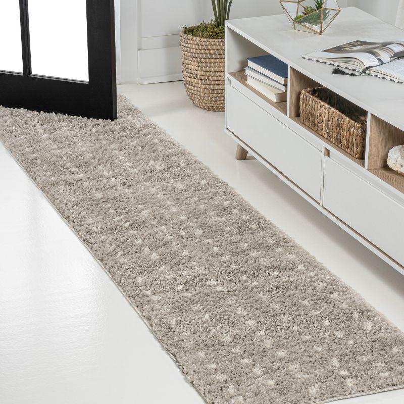 Gray and Ivory Geometric Dot Shag Runner Rug 2' x 8'