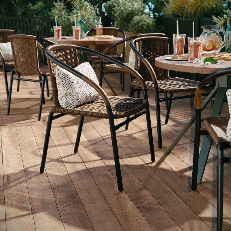 Flash Furniture Lila 2 Pack Medium Brown Rattan Indoor-Outdoor Restaurant Stack Chair