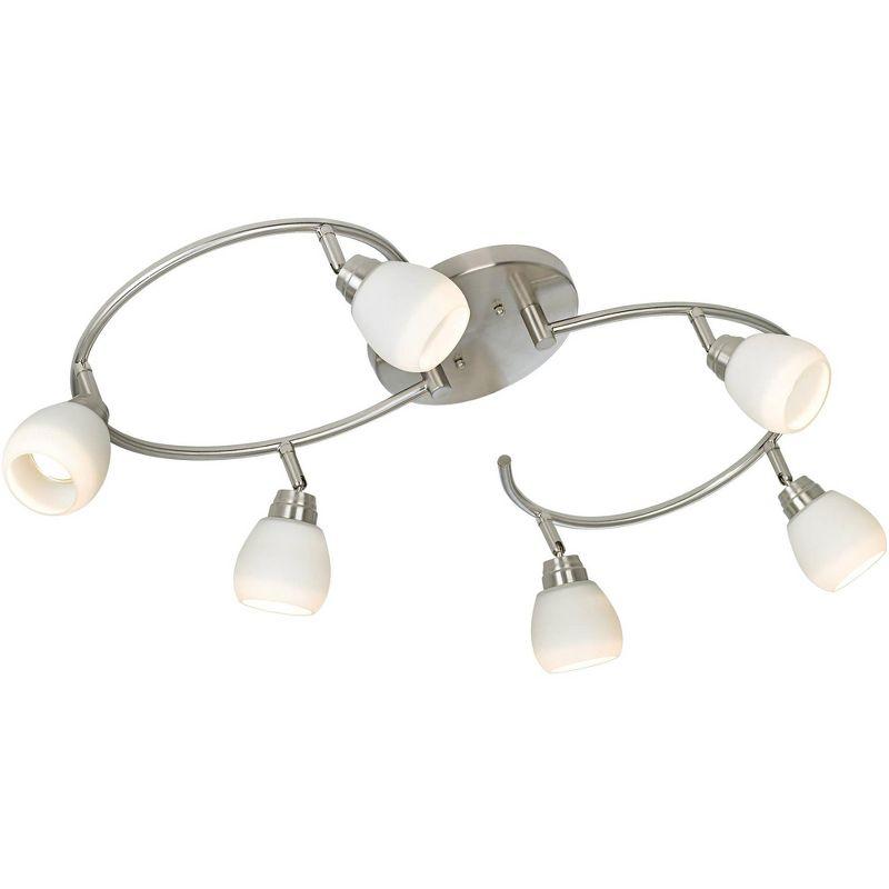 Pro Track Mini S-Wave 6-Head LED Ceiling Track Light Fixture Kit Spot Light GU10 Brushed Nickel Finish White Glass Mid Century Modern Kitchen 38" Wide