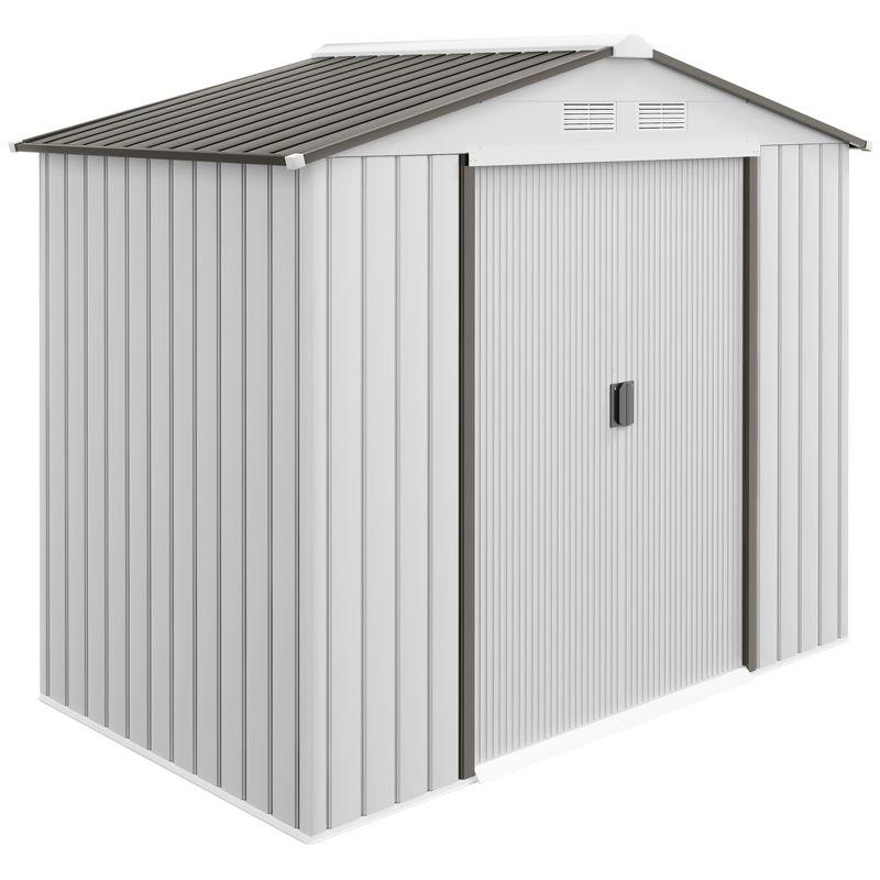 Outsunny 7' x 4' Metal Storage Shed Organizer, Garden Tool House with 4 Vents and 2 Sliding Doors for Backyard, Patio, Garage, Lawn, White