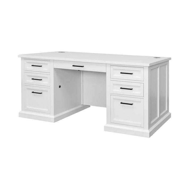 Modern Wood Double Pedestal Desk Fully Assembled White Finish - Abby Collection - Martin Furniture: Executive Office, Cable Management