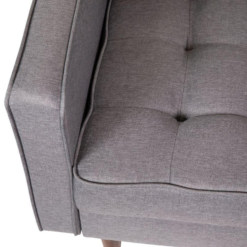 Merrick Lane Mid-Century Modern Armchair with Tufted Faux Linen Upholstery & Solid Wood Legs in Slate Gray