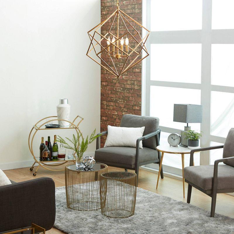 Modern Metal Chandelier with Link Style Chain Gold - Olivia & May: Ceiling Lighting, Geometric Design, E12 Socket