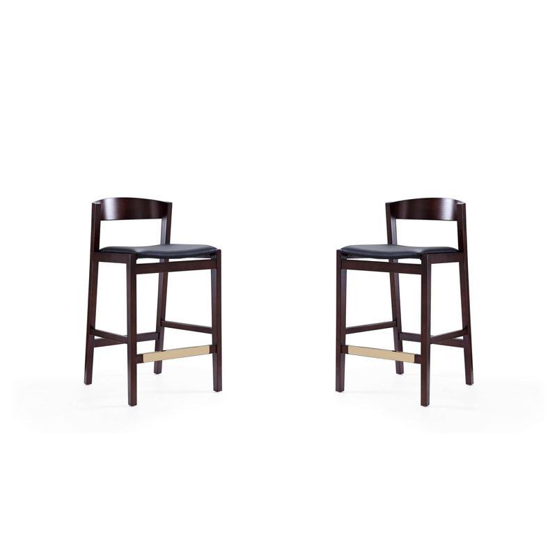 Manhattan Comfort Set of 2 Klismos Upholstered Beech Wood Counter Height Barstools Black: Faux Leather, Semi-Gloss Finish, Footrest