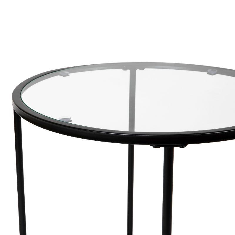 Flash Furniture Astoria Collection Round End Table - Modern Clear Glass Accent Table with Matte Black Frame