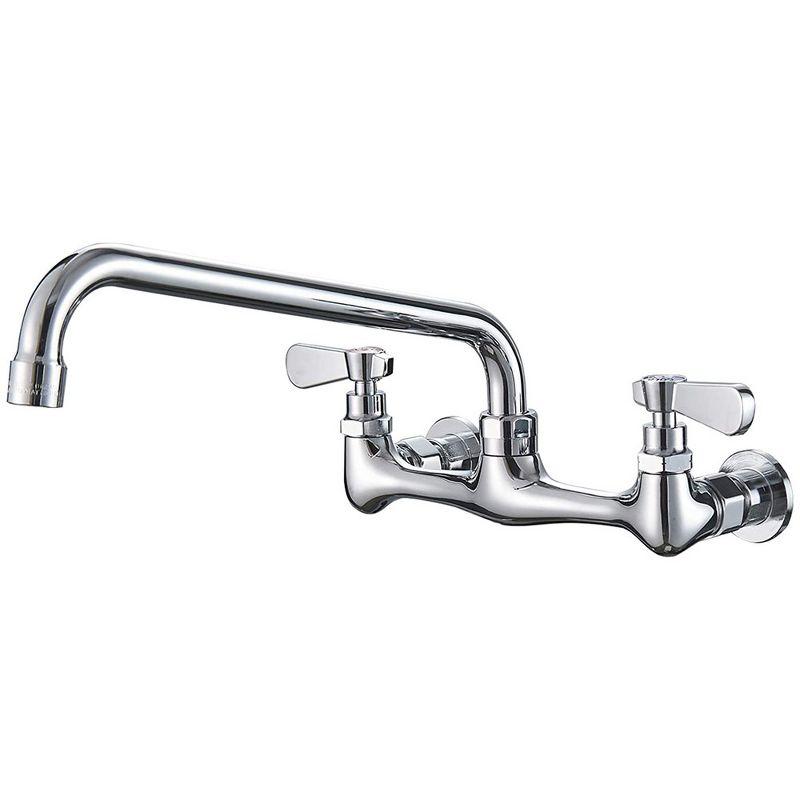 Polished Chrome Double Handle Wall Mount Kitchen Faucet with 12 Inch Swivel Spout