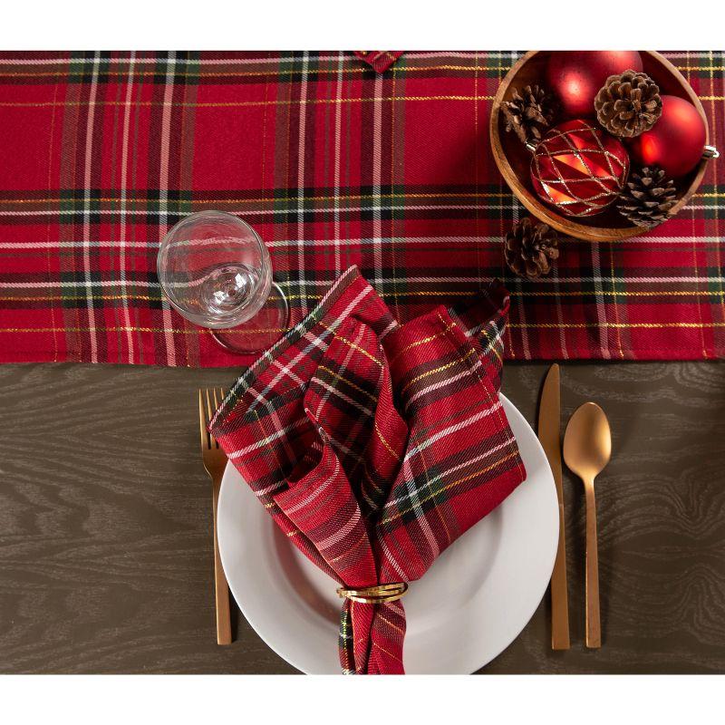 Design Imports  Christmas Metallic Plaid Table Runner, Red Tartan, 14X72"