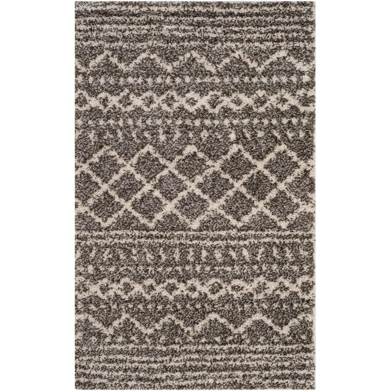 Luxurious Brown Ivory Hand-Knotted Shag Area Rug 3' x 5'