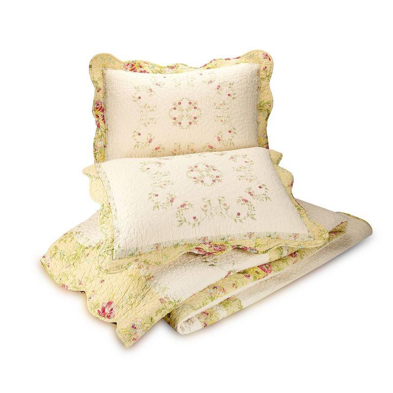 Standard Prairie Bloom Sham Yellow - Mary Jane's Home: Embroidered Cotton Botanical Design, Machine Washable, 140 Thread Count