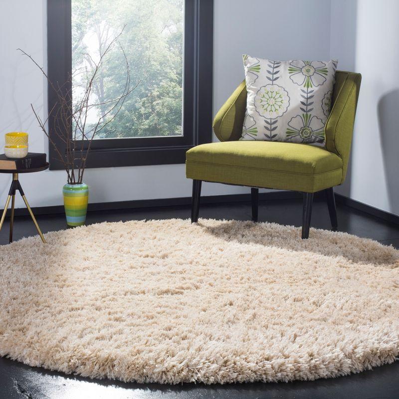 Luxurious Light Beige 4' Square Shag Area Rug