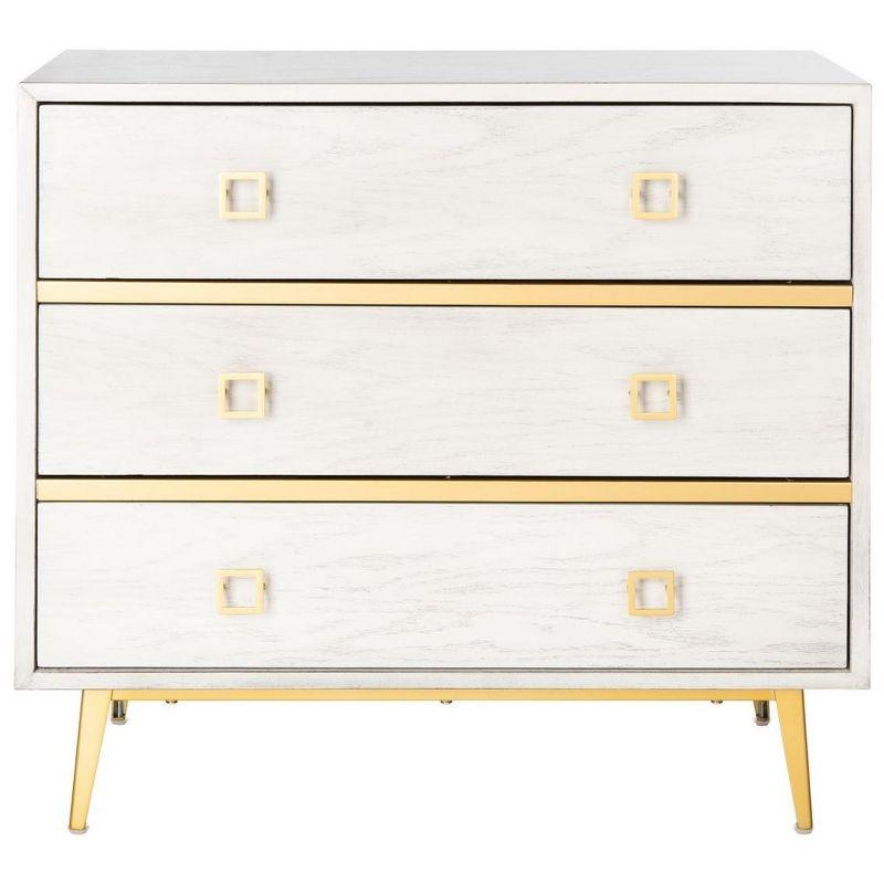 Katia White Wash and Gold 3-Drawer Transitional Chest