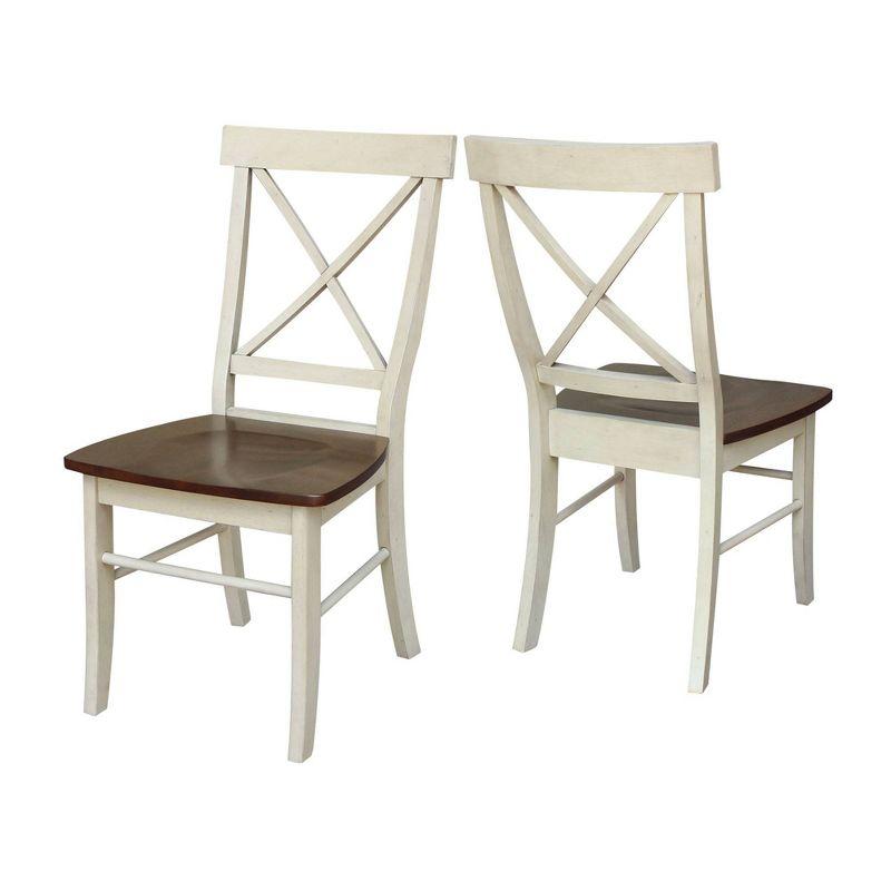 Set of 2 X Back Chairs with Solid Wood Seats Antiqued Almond/Espresso - International Concepts: Hardwood High Back Dining Furniture