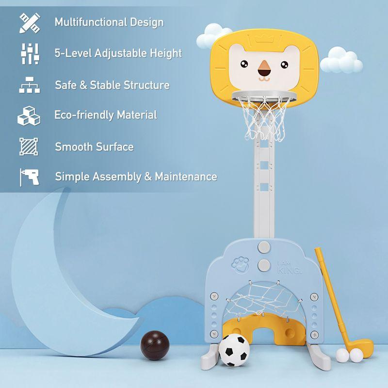 Costway 3-in-1 Kids Basketball Hoop Set Adjustable Sports Activity Center w/Balls Yellow