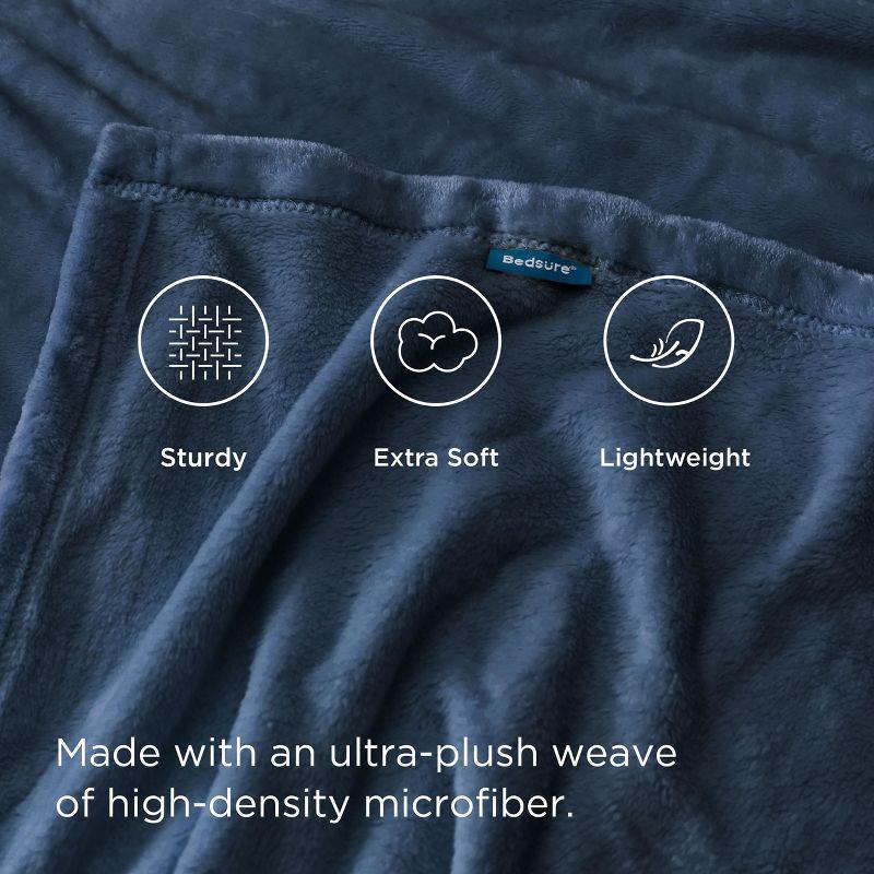 Flannel Blanket Solid 300GSM Soft Fuzzy Plush Throw Size Mineral Blue - Bedsure