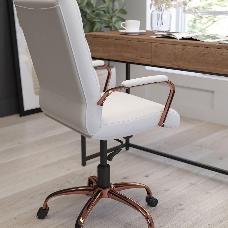 Merrick Lane Contemporary High-Back White Faux Leather Home Office Chair with Padded Rose Gold Arms