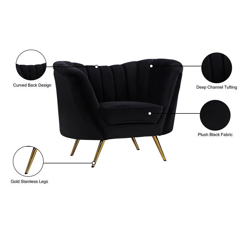 Margo Velvet Accent Chair in Black and Gold-Meridian Furniture