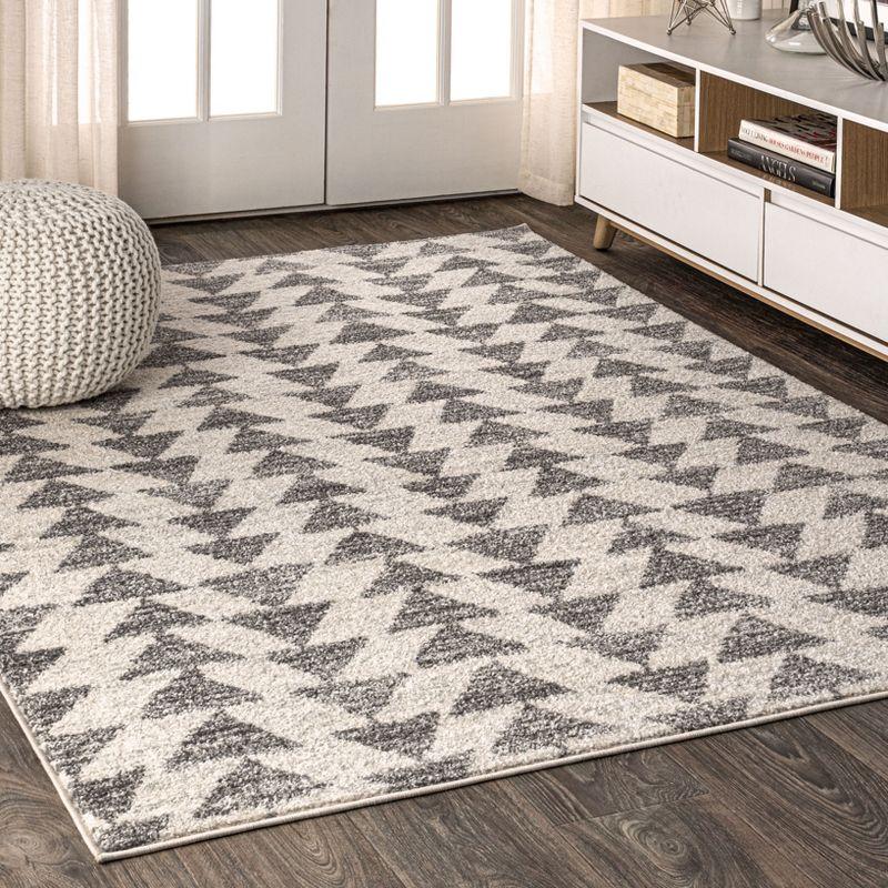 3'x5' Aisha Moroccan Triangle Geometric  Area Rug, Cream/Gray - JONATHAN Y