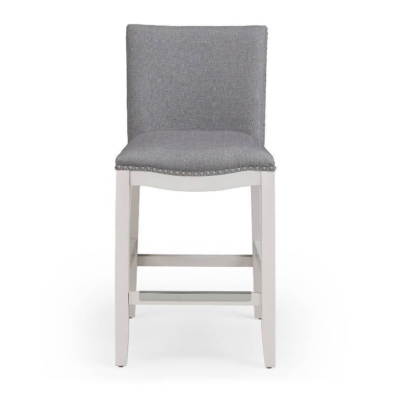 Comfort Pointe Arissa Counter Height Barstool Gray: Upholstered, Nailhead Trim, Wood Legs, Foam Fill