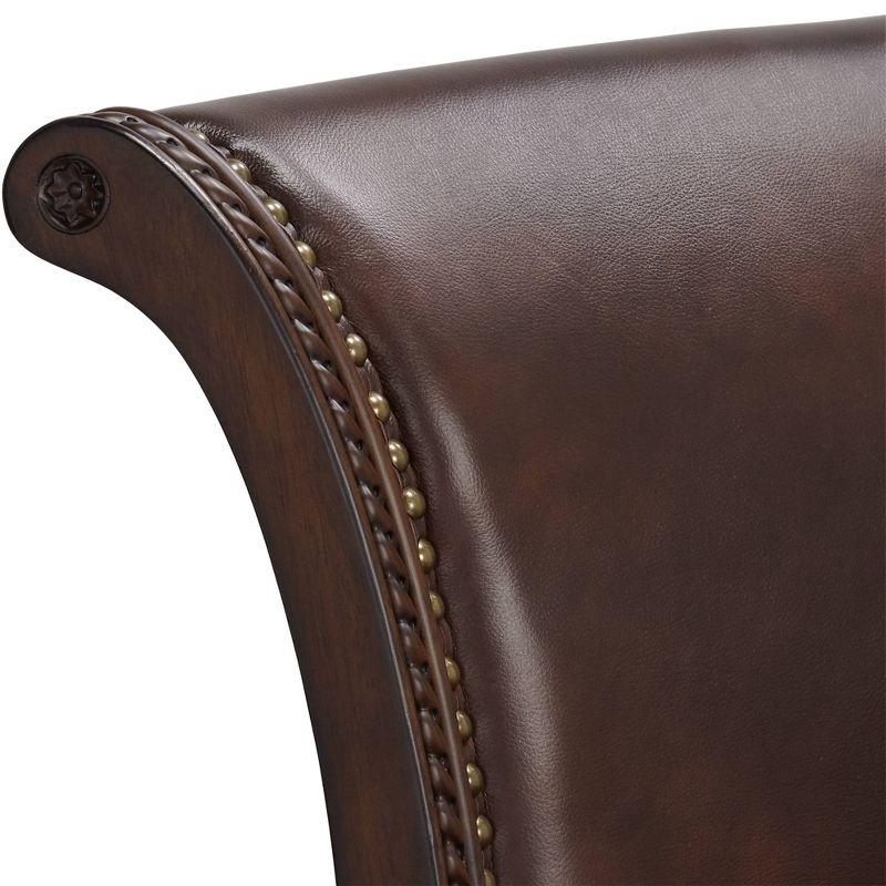 Espresso Leather & Walnut Swivel Bar Stool with Brass Accents