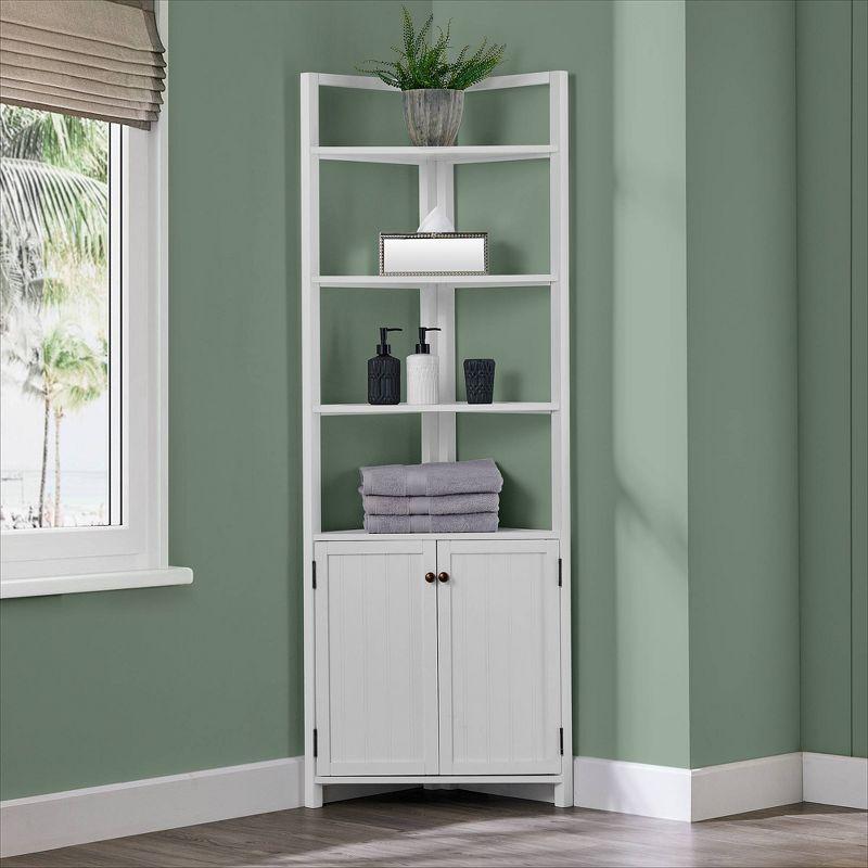 Dover Corner Storage Cabinet with Two Doors and Open Shelving White - Alaterre Furniture