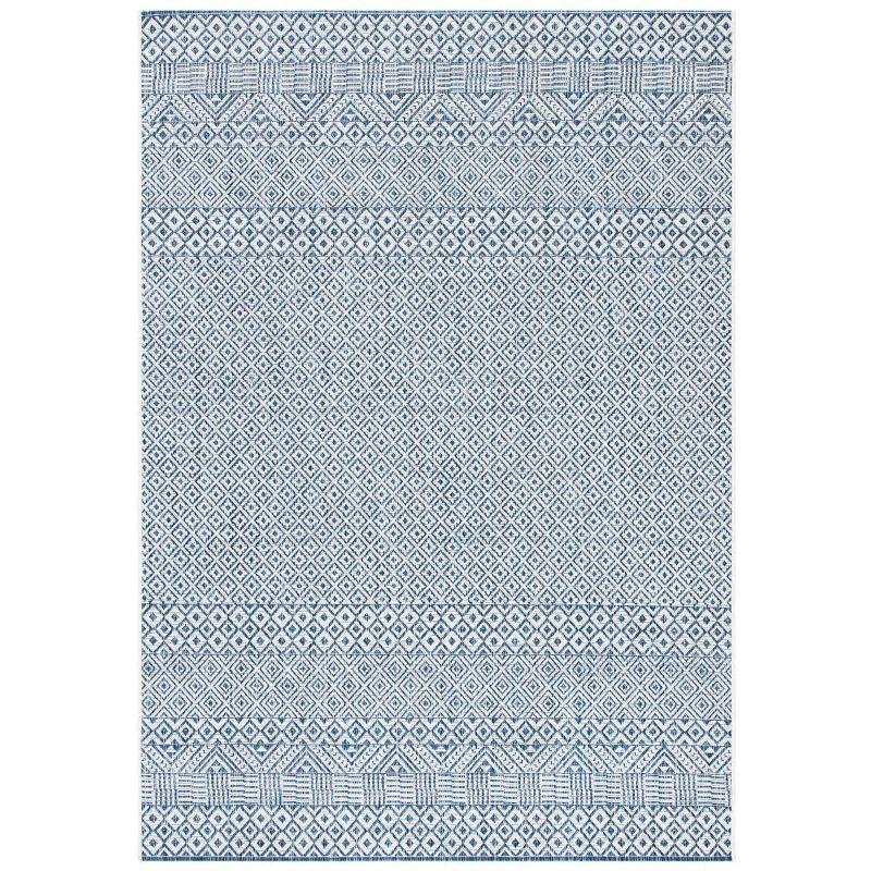 Blue Rectangular Flat Woven Synthetic Indoor/Outdoor Rug