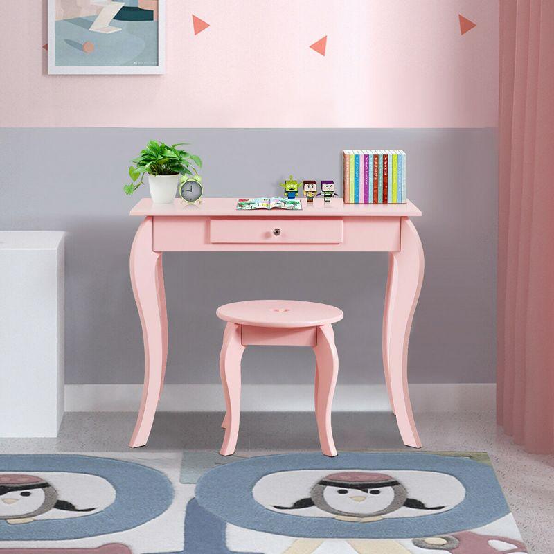 Pink Princess Kids Vanity Set with Mirror and Stool