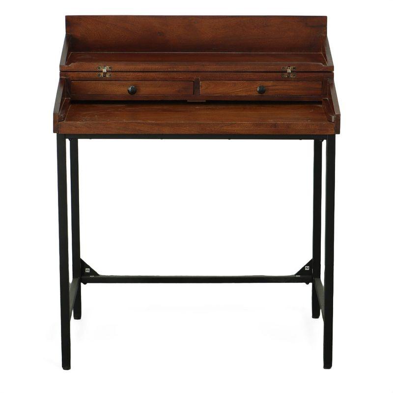 Carolina Living Raleigh Rustic Top RTA Writing Desk Chestnut/Black: Mango Wood Surface, Iron Frame, Drawer Storage