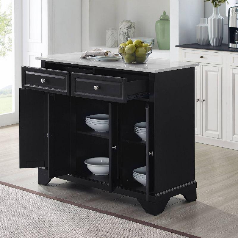 Crosley 42" Avery Kitchen Island/Cart Distressed Black/White Marble: Traditional Style, 6 Shelves, 2 Drawers, Locking Wheels