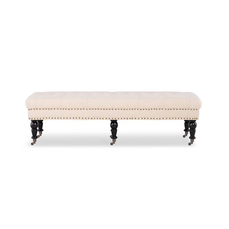 62" Isabelle Linen Tufted Bench with Nailhead Trim & Casters - Entryway, Bedroom - Linon