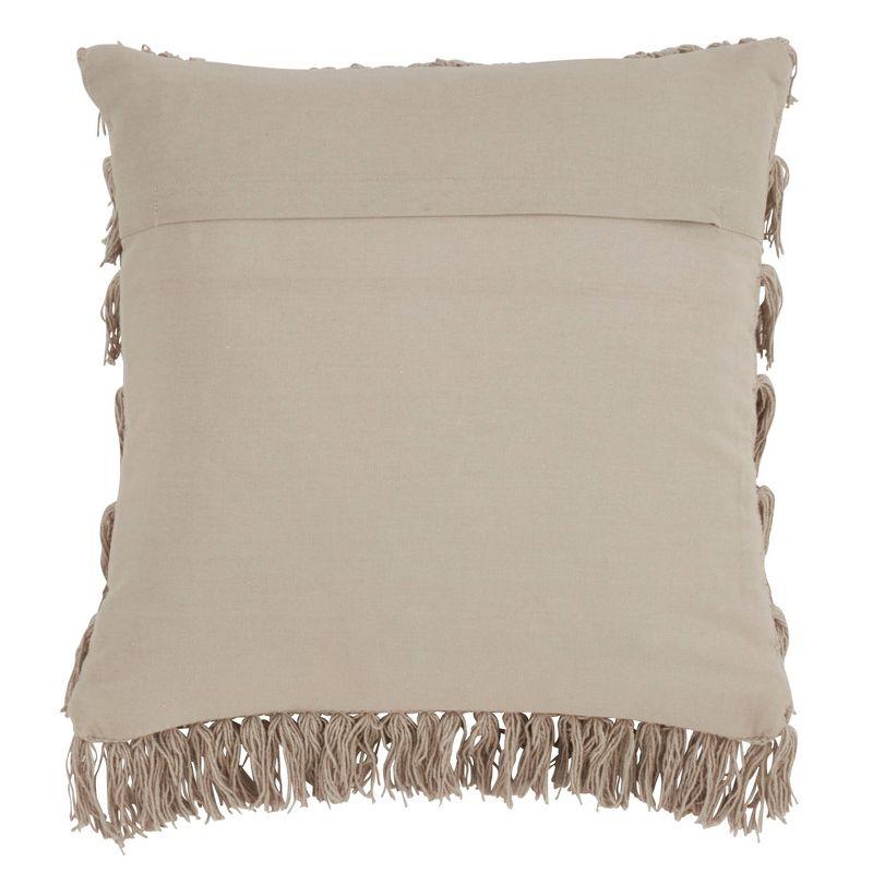 Grey Woven Fringes Square Throw Pillow with Down Filling