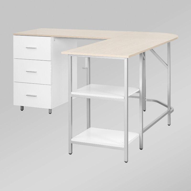 17 Stories Techni Mobili L-Shape Home Office Two-Tone Desk With Storage