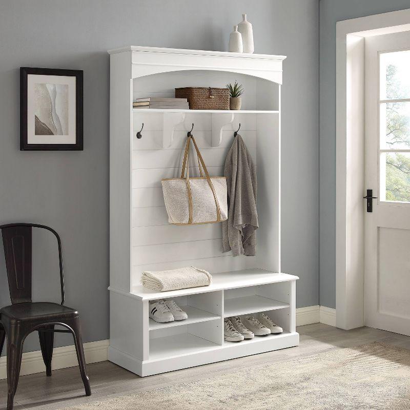 Bartlett Hall Tree White - Crosley: Bench Seat, Shoe Storage, 3 Double-Prong Hooks