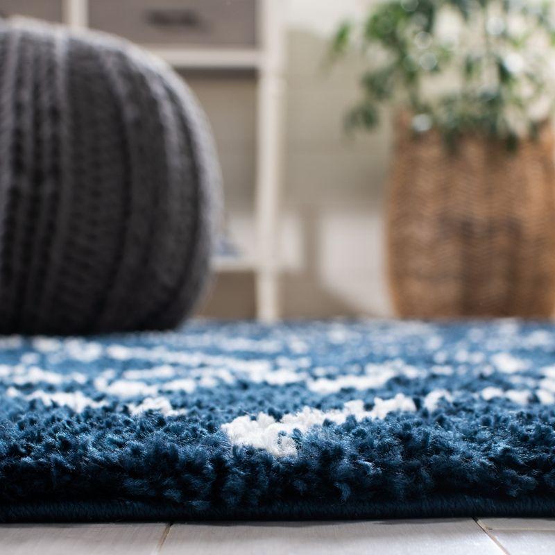 Berber Shag BER165 Power Loomed Indoor Area Rug - Navy/Ivory - 6'7"x6'7" - Safavieh