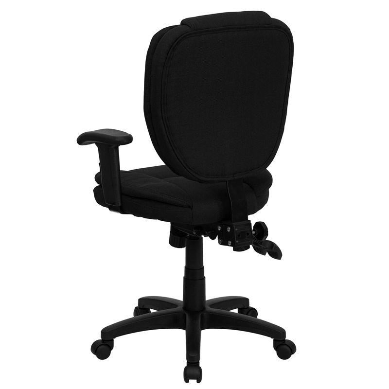 Ergonomic Black Fabric Mid Back Swivel Task Chair with Adjustable Arms