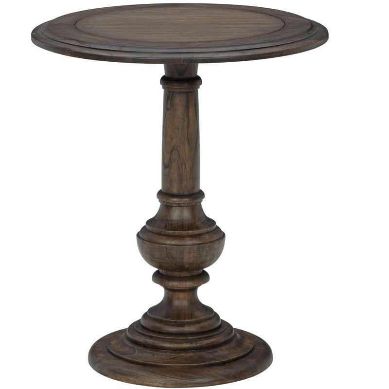 Beige and Black Traditional Round Wood Pedestal Table