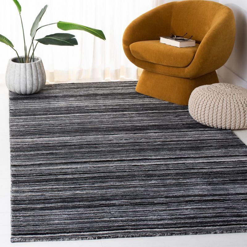 Hand-Knotted Black and Grey Wool Area Rug