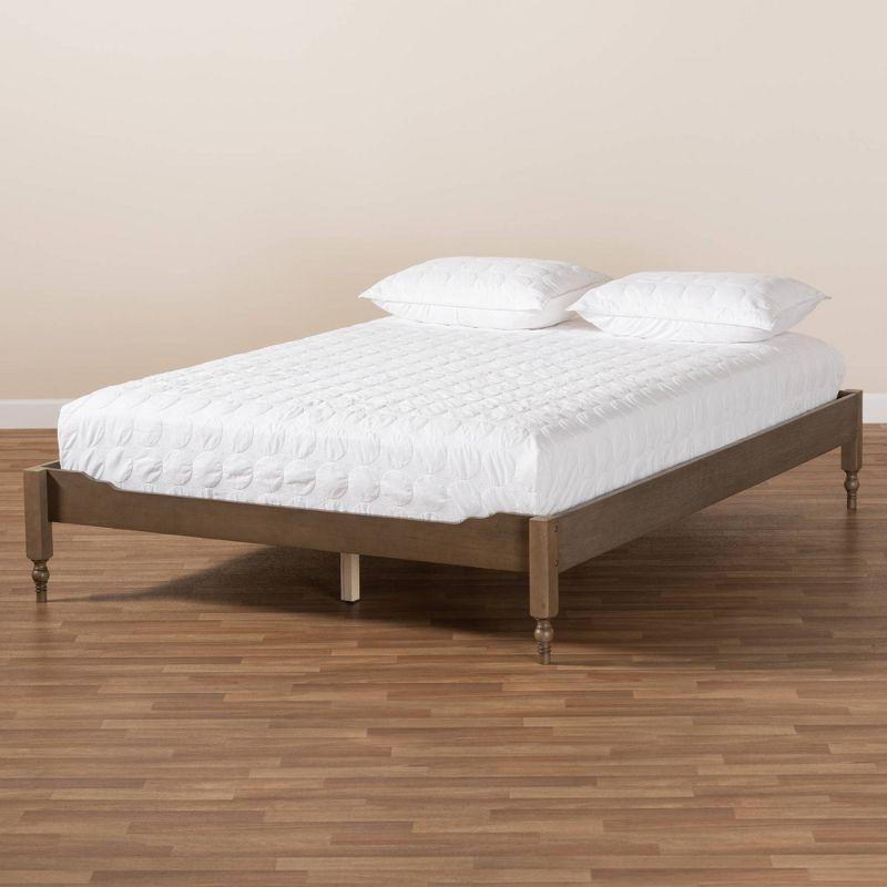 Queen Laure French Bohemian Wood Platform Bed Frame Weathered Gray - Baxton Studio: Ash Walnut Finish, No Box Spring Required