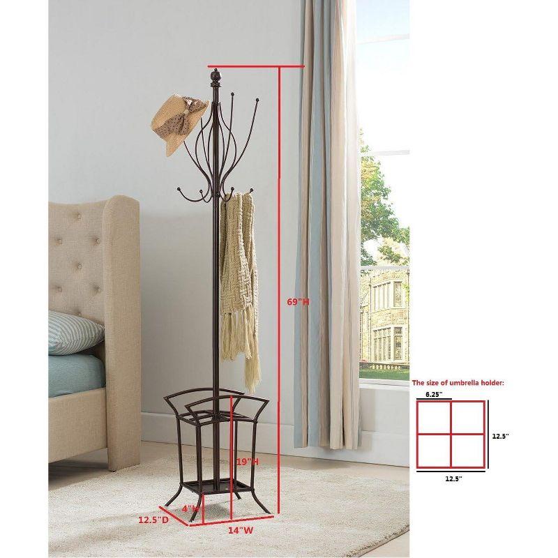 Kings Brand Bronze Finish Metal Coat Rack & Hat Stand With Umbrella Holder