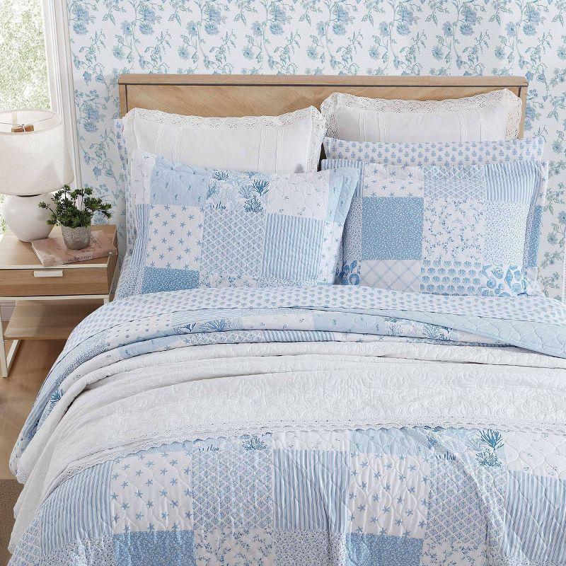 Laura Ashley Morning Glory Laura Ashley Coastal Patchwork Cotton Blue Quilt Set