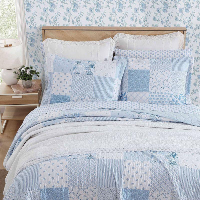 Laura Ashley Colleens Coastal Patchwork Cotton Blue Quilt Set