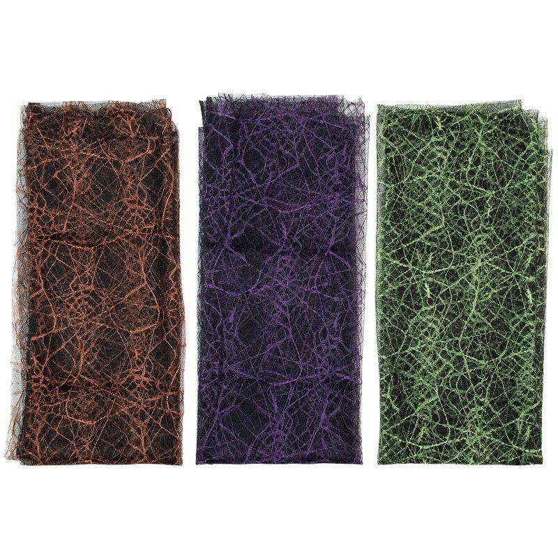 Set of 3 Black Fabric with Purple, Orange, and Green Spiderweb Design