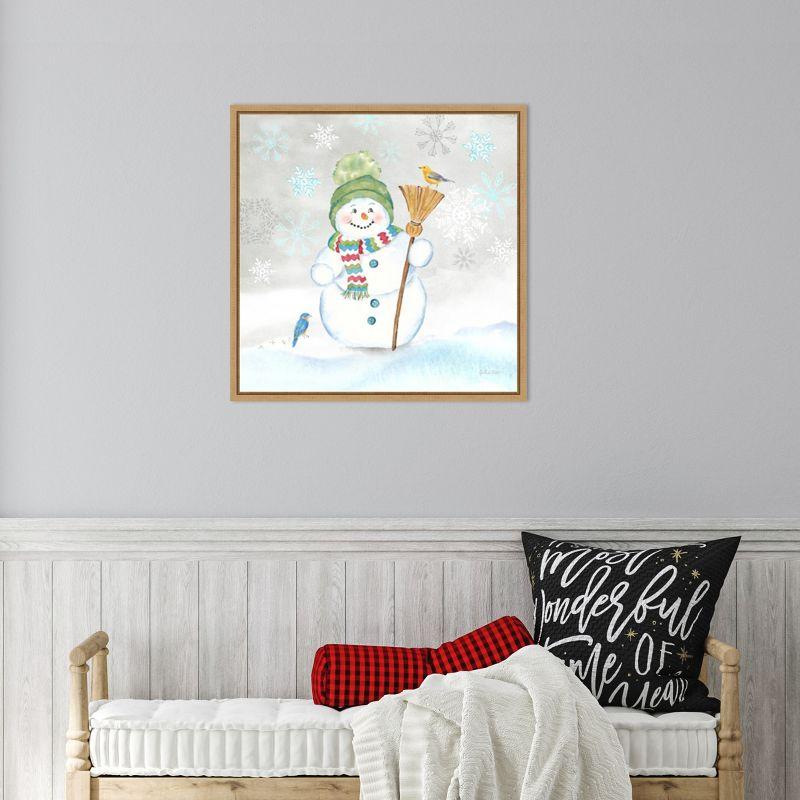 Amanti Art Let it Snow Blue Snowman IV by Cynthia Coulter Canvas Wall Art Print Framed 22 x 22-in.