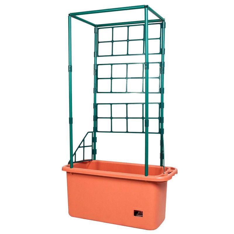 Self-Watering Green and Orange Plastic Trellis Planter Box